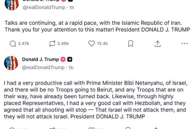 Missatges de Trump a TruthSocial. Foto: Captura/Truth Social Missatges de Trump a TruthSocial. Foto: Captura/Truth Social