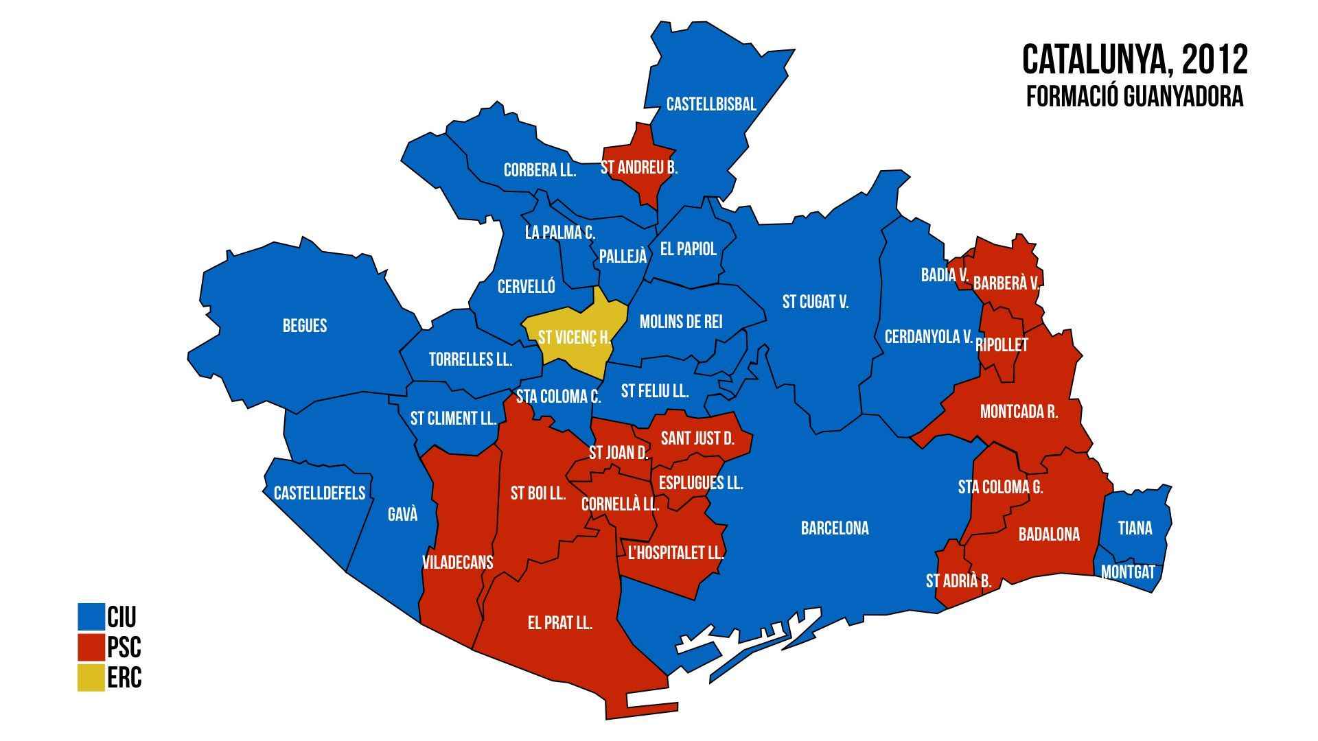 Resultats als municipis metropolitans a les eleccions al Parlament de Catalunya 2012 / Elaboració pròpia