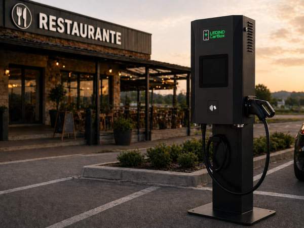 Carregador de vehicle elèctric amb sistema de pagament integrat de la marca Ledind CarBox. Foto Ledind