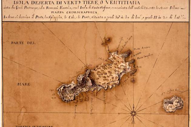 Mapa de les illes Vertotene i Santo Stefano (finals del segle XVIII). Font Catalógo del Beni Culturali. Ministeri de Cultura d'Itàlia (1) Mapa de les illes Vertotene i Santo Stefano (finals del segle XVIII). Font Catalógo del Beni Culturali. Ministeri de Cultura d'Itàlia (1)