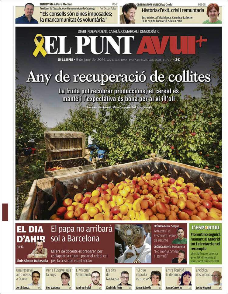 'El Punt Avui', 8 de juny de 2026