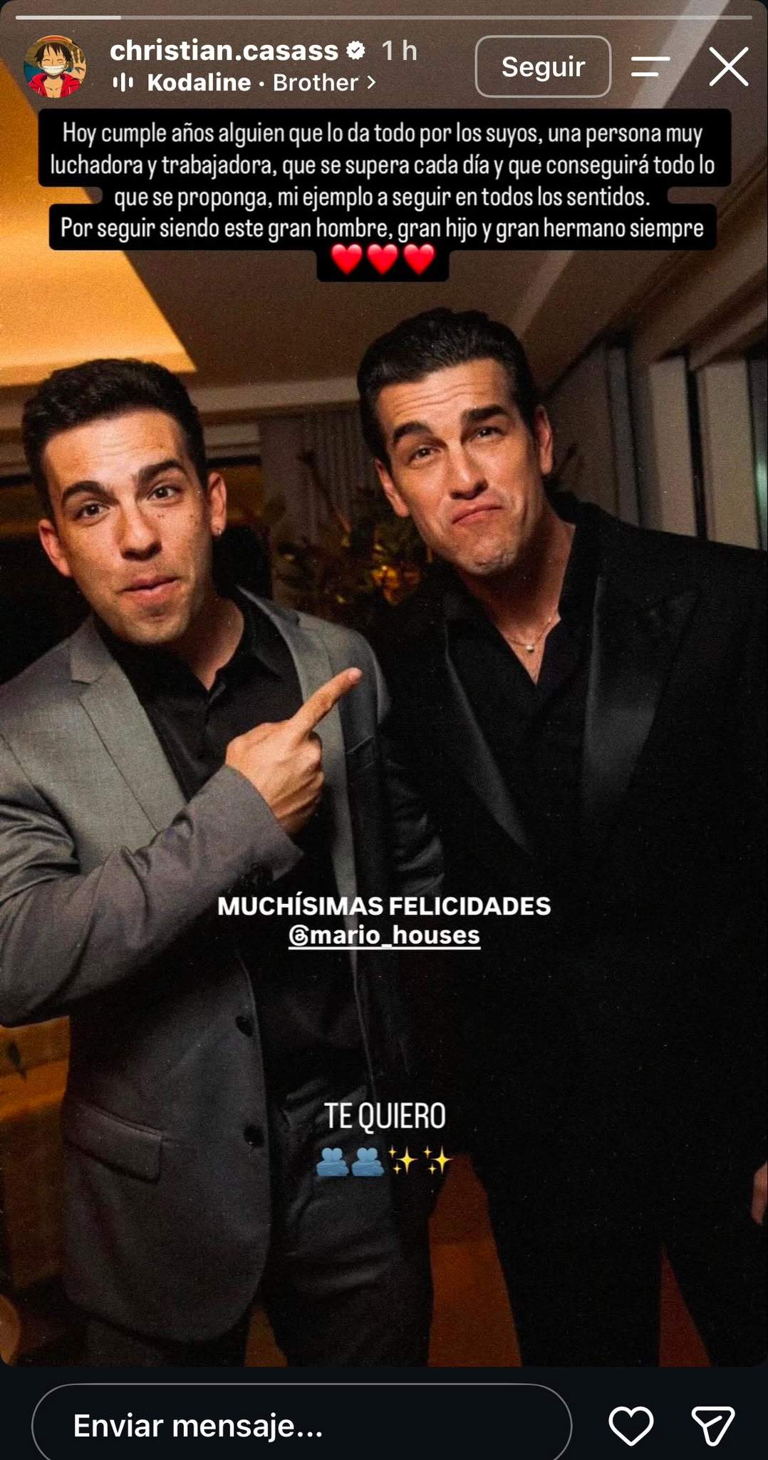 Christian Casas felicita el seu germà Mario Casas / Instagram Christian Casas felicita el seu germà Mario Casas / Instagram