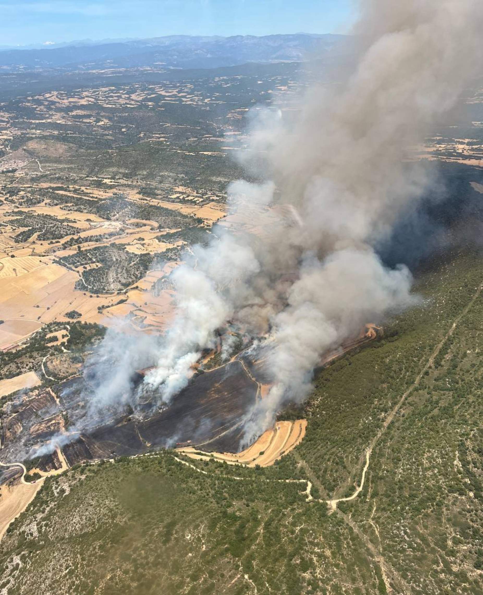 Incendi forestal a Sanaüja: més de 50 dotacions de Bombers lluiten per evitar que el foc s'estengui pel bosc