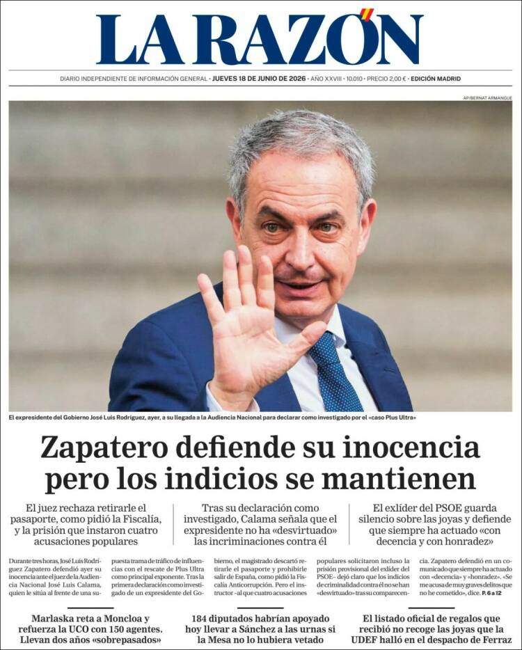 'La Razón', 18 de juny de 2026 'La Razón', 18 de juny de 2026