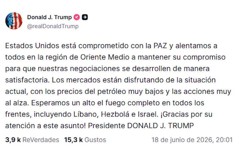 Missatge de Donald Trump a Truth Social Missatge de Donald Trump a Truth Social