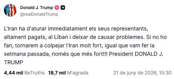 Publicación traducida de Trump en Truth Social Publicación traducida de Trump en Truth Social