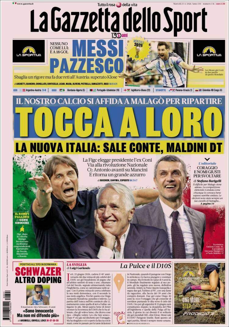 Gazzetta dello Sport portada Gazzetta dello Sport portada