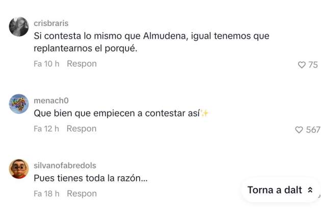 Els comentaris a la resposta de Nerea Rodríguez  / TikTok