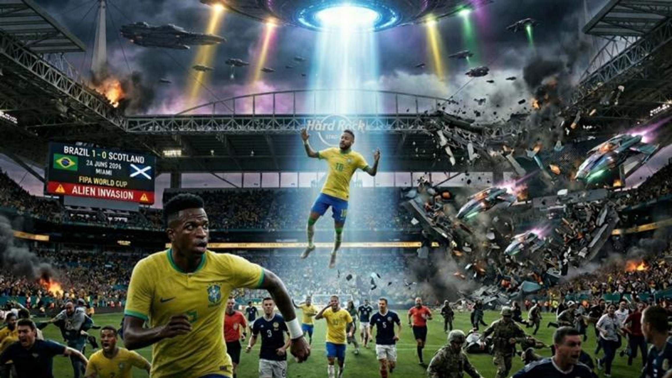 Una vident brasilera prediu una invasió ovni durant el Brasil - Escòcia: Neymar i Vinícius, abduïts