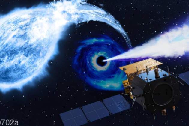 Ilustración del Einstein Probe capturando el agujero negro