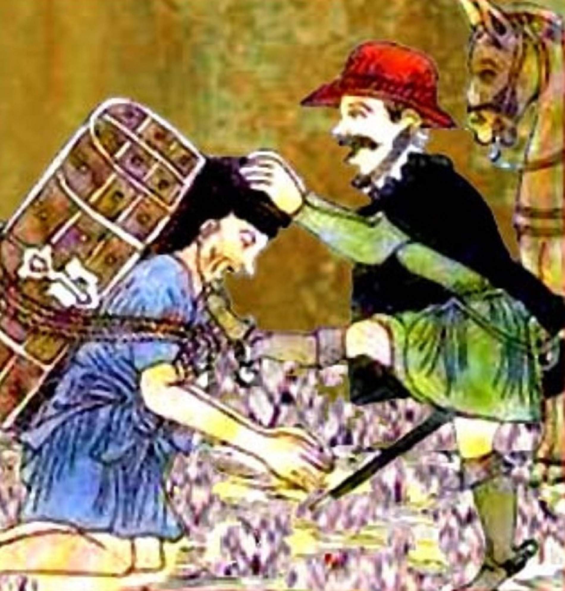 Representació d'un encomendero donant una puntada de peu a un indígena (segle XVI). Font Pinterest