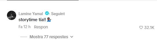 El comentari de Lamine Yamal al TikTok d'Inés García