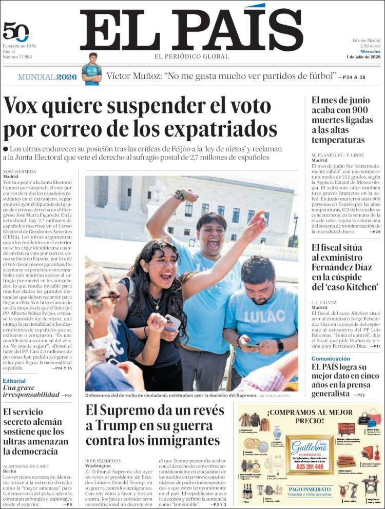 'El País', 1 de juliol de 2026 'El País', 1 de juliol de 2026