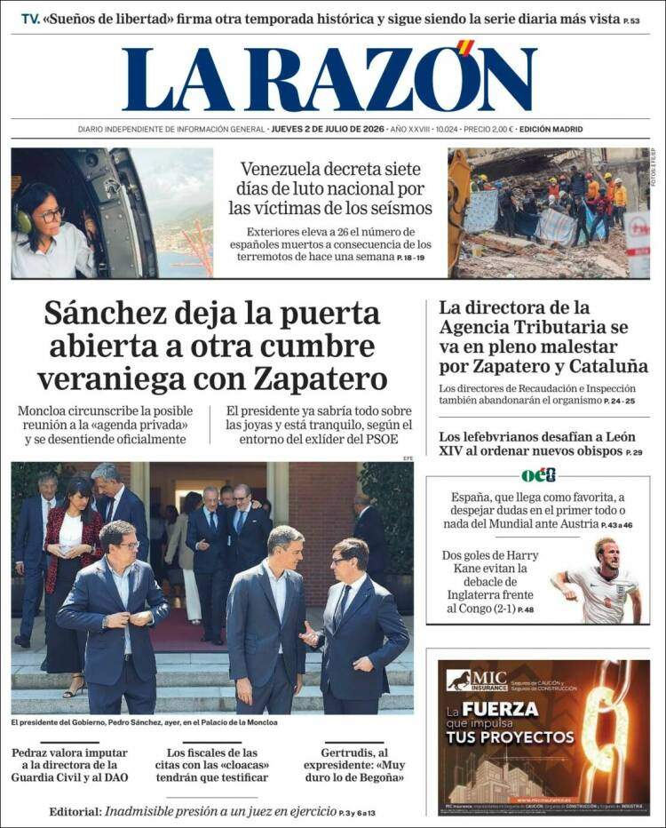 'La Razón', 2 de juliol de 2026