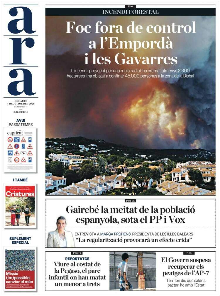 'Ara', 4 de juliol de 2026