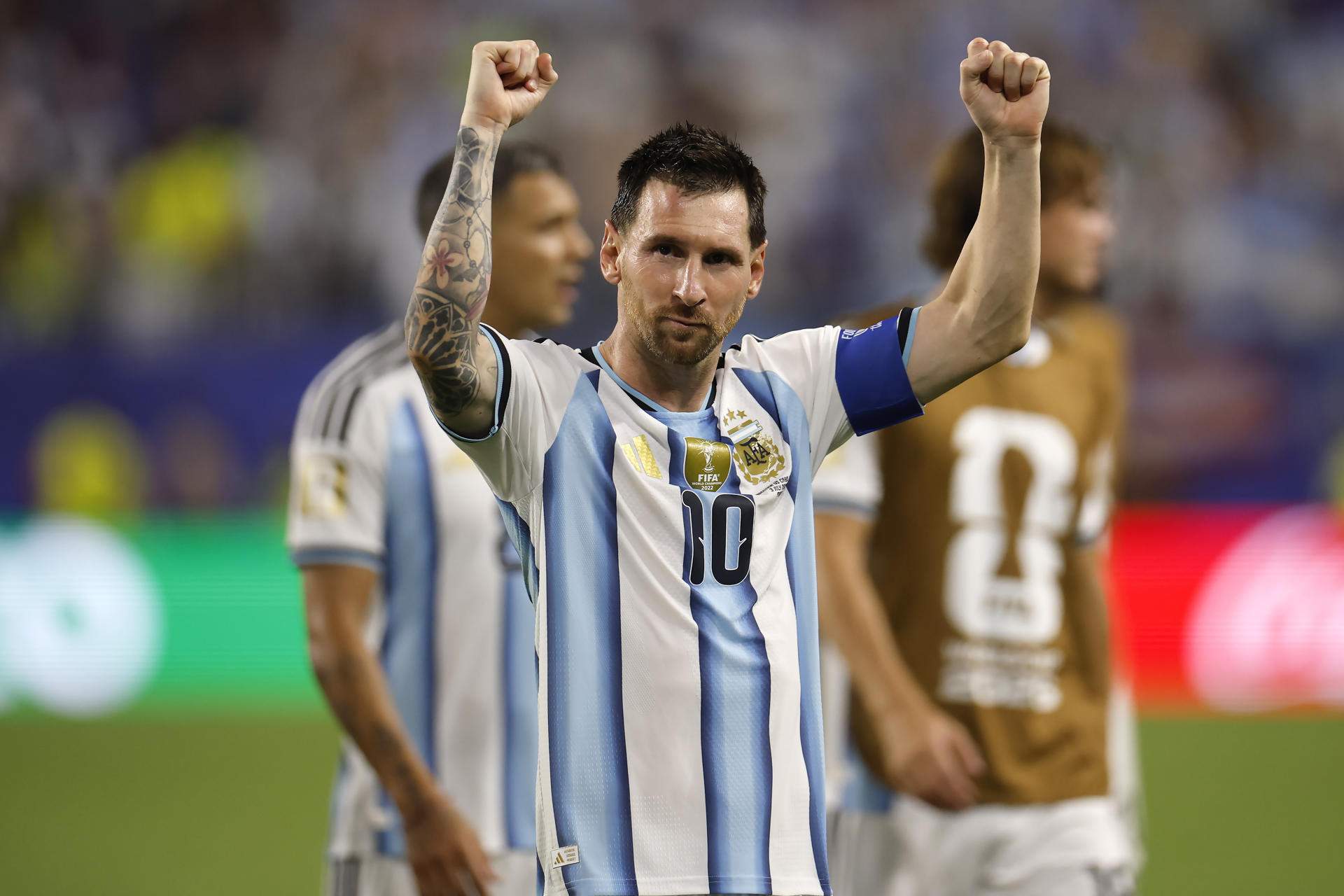 Messi celebra una victòria de l'Argentina al Mundial / Foto: EFE