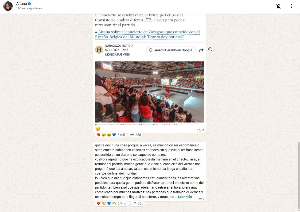 La resposta d'Aitana a la premsa / WhatsApp La resposta d'Aitana a la premsa / WhatsApp