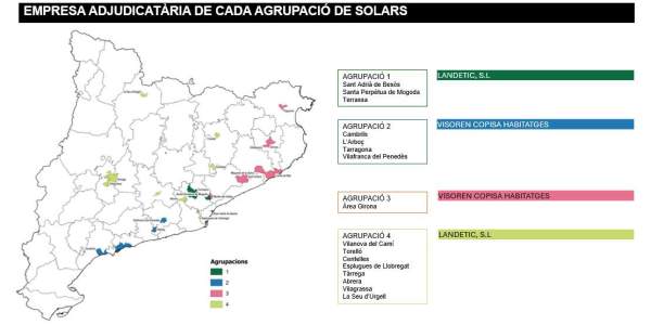 Distribució geogràfica dels solars que ha adjudicat la Generalitat per a HPO, dins del Pla 50.000 Distribució geogràfica dels solars que ha adjudicat la Generalitat per a HPO, dins del Pla 50.000