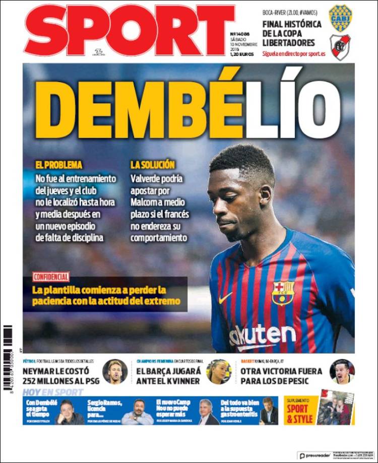 Sport Portada 10 11 2018 Sport Portada 10 11 2018