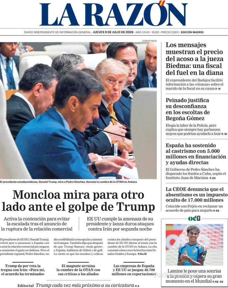 Portada 'La Razón' Portada 'La Razón'