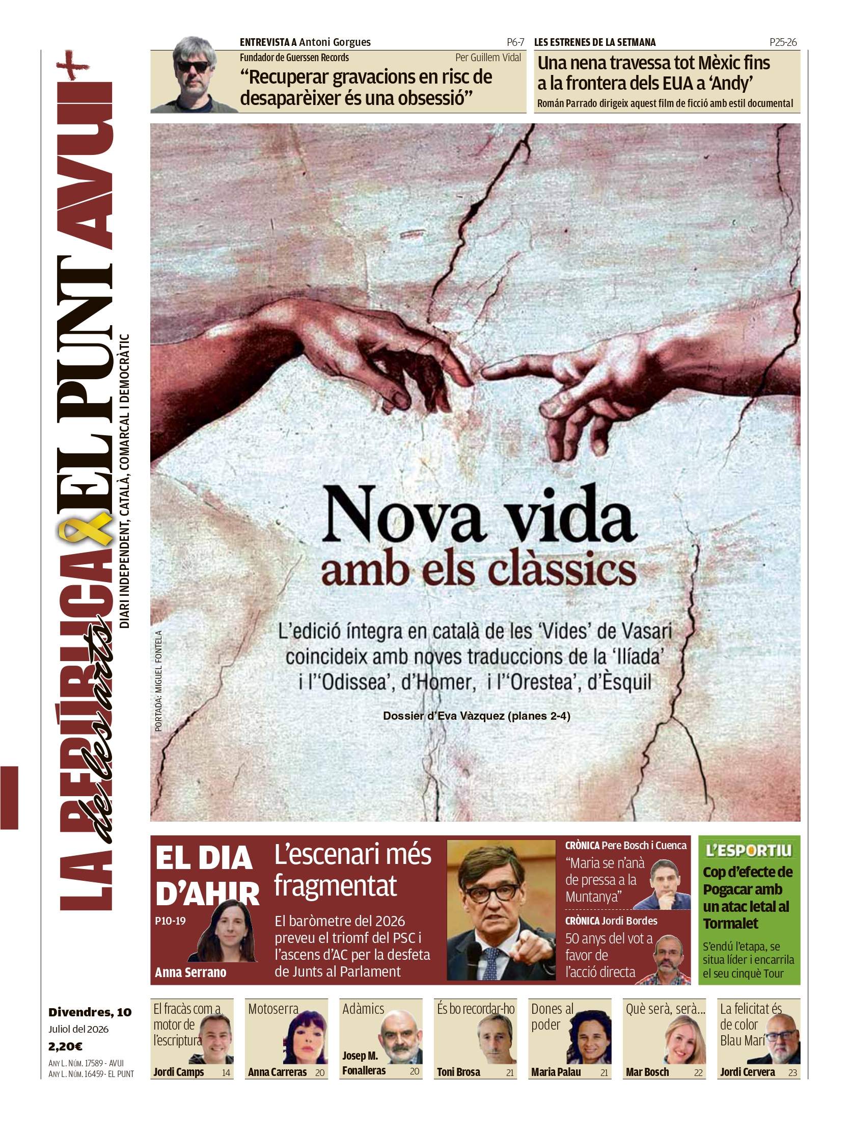 Portada 'El Punt Avui' Portada 'El Punt Avui'