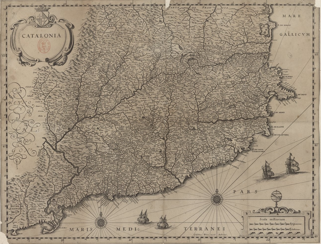 Mapa nederlandés de Catalunya (1630). Font Bibliothèque Nationale de France