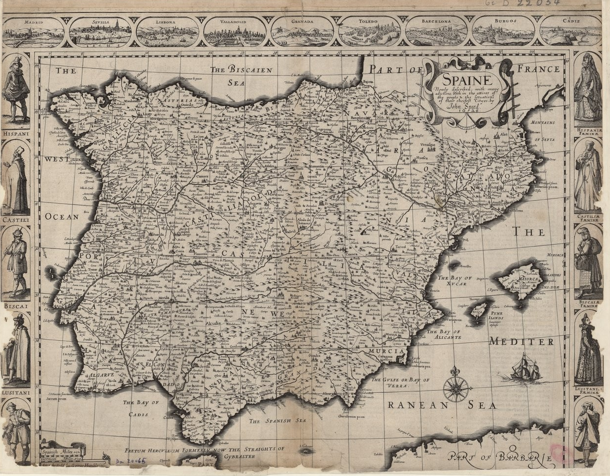 Mapa inglés de los dominios penínsulars de la monarquía hispánica (1626). Fuente Bibliothèque Nationale de France