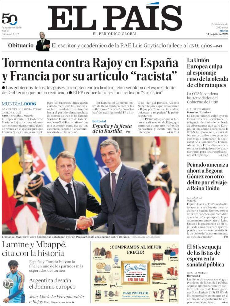 'El País', 14 de juliol de 2026 'El País', 14 de juliol de 2026