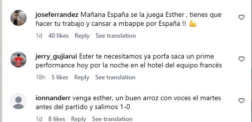 Més comentaris dels aficionats espanyols a Ester Expósito / Instagram Més comentaris dels aficionats espanyols a Ester Expósito / Instagram