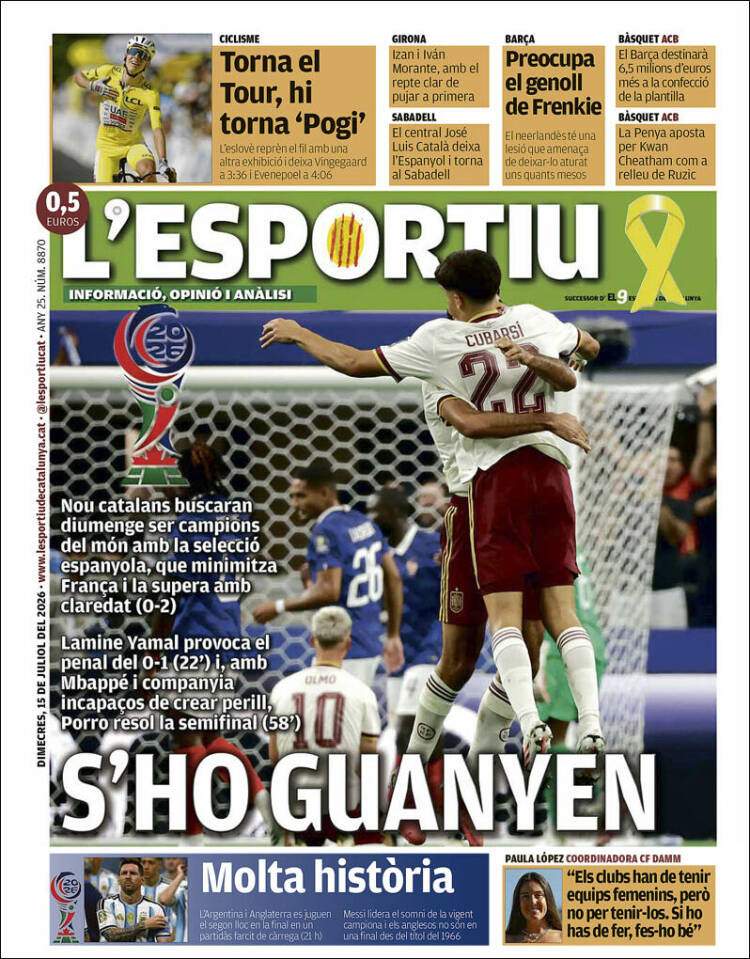 L'Esportiu portada 15 07 2026 L'Esportiu portada 15 07 2026