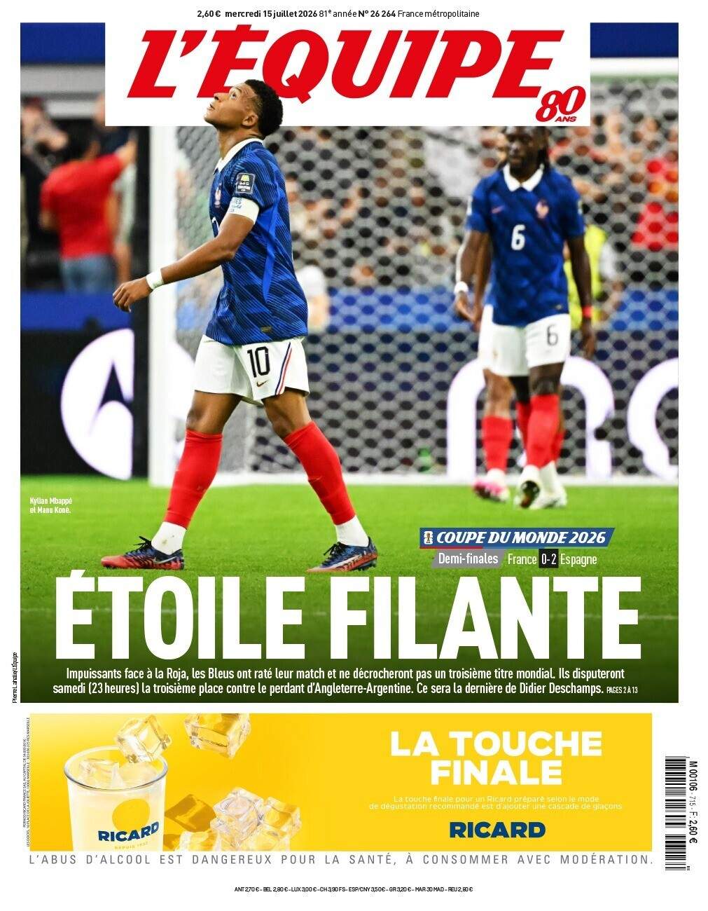 L'Equipe portada 15 07 2026 L'Equipe portada 15 07 2026