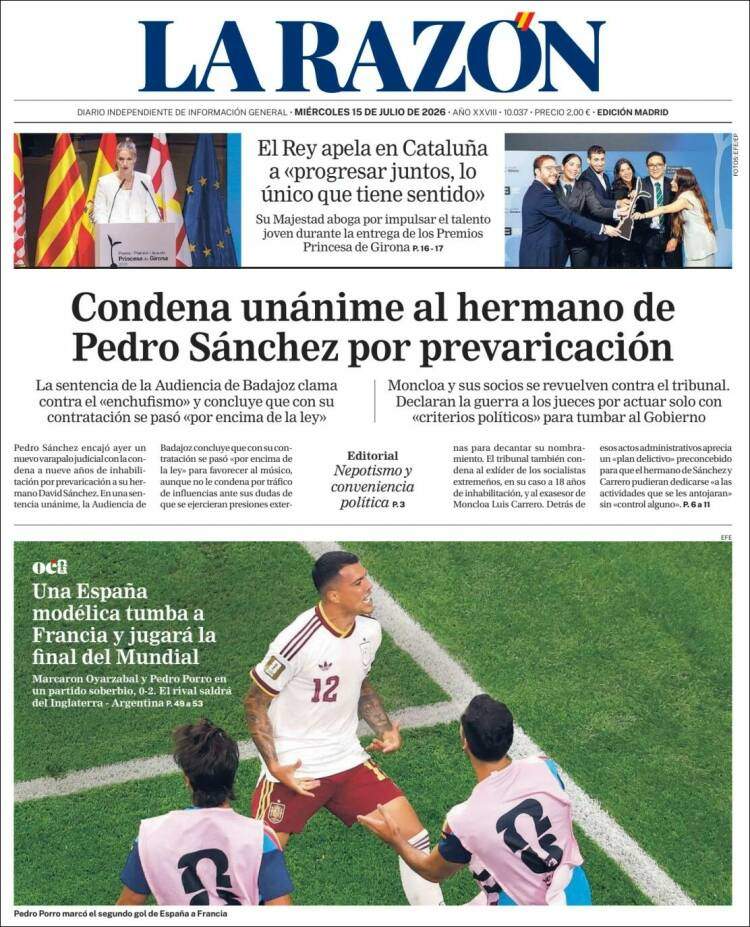 'La Razón', 15 de juliol de 2026 'La Razón', 15 de juliol de 2026