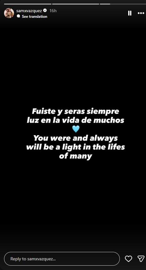 La dedicatòria de Sam Vázquez a Mykee Moves / Instagram La dedicatòria de Sam Vázquez a Mykee Moves / Instagram
