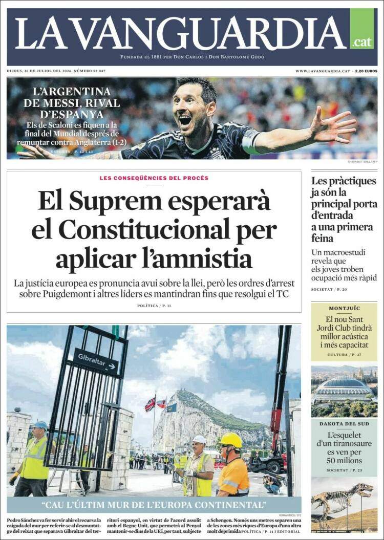 'La Vanguardia', 16 de juliol de 2026 'La Vanguardia', 16 de juliol de 2026