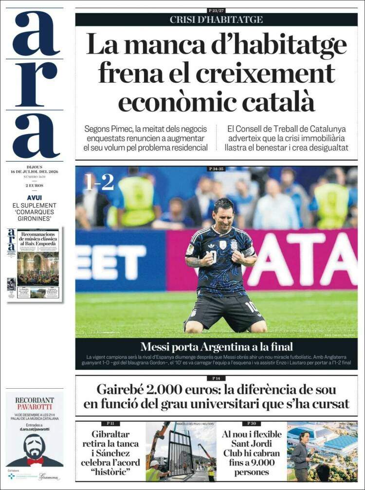 'Ara', 16 de juliol de 2026 'Ara', 16 de juliol de 2026