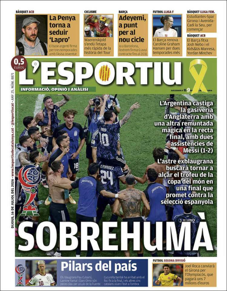 L'Esportiu portada 16 07 2026 L'Esportiu portada 16 07 2026