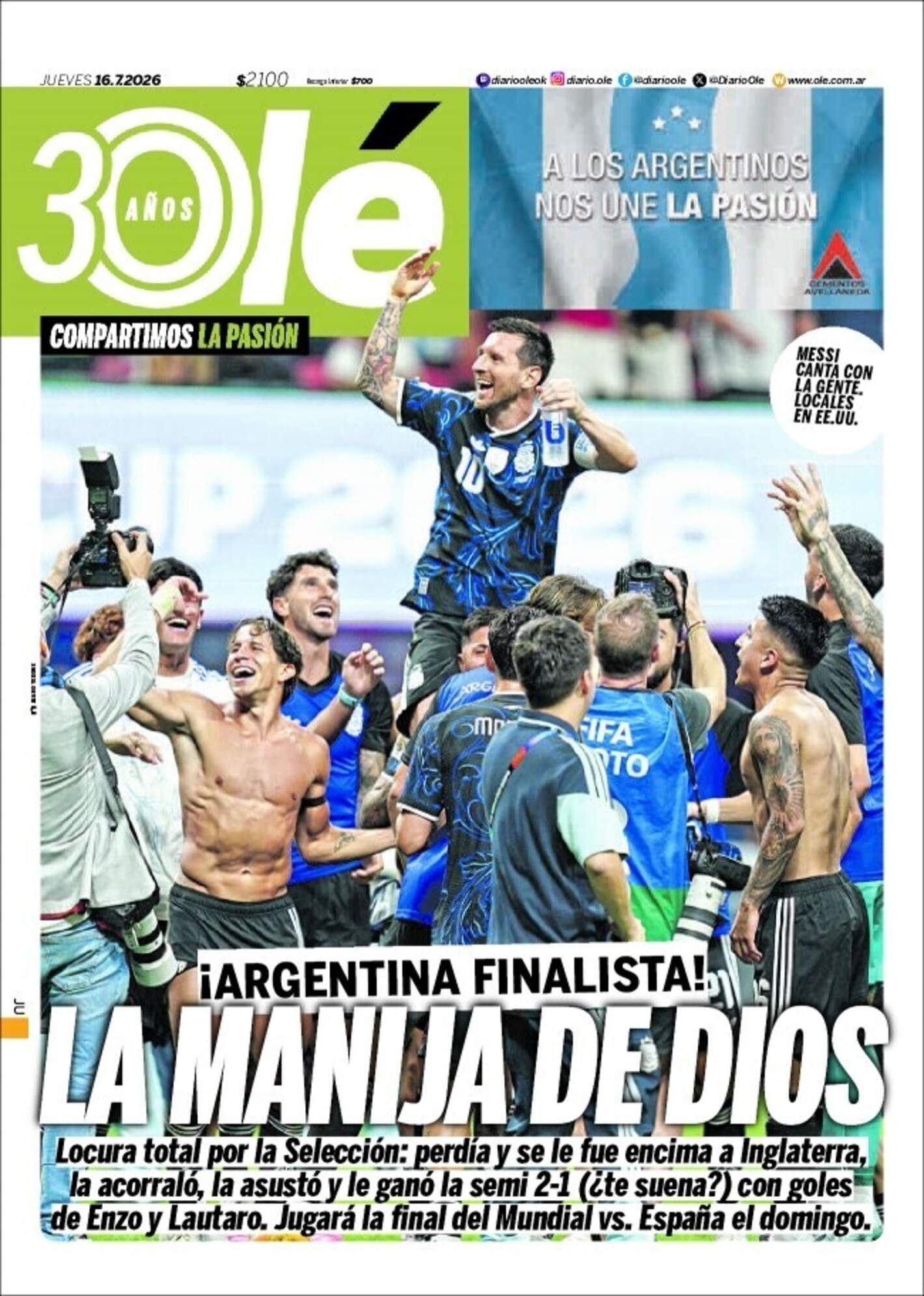 Olé portada 16 07 2026 Olé portada 16 07 2026