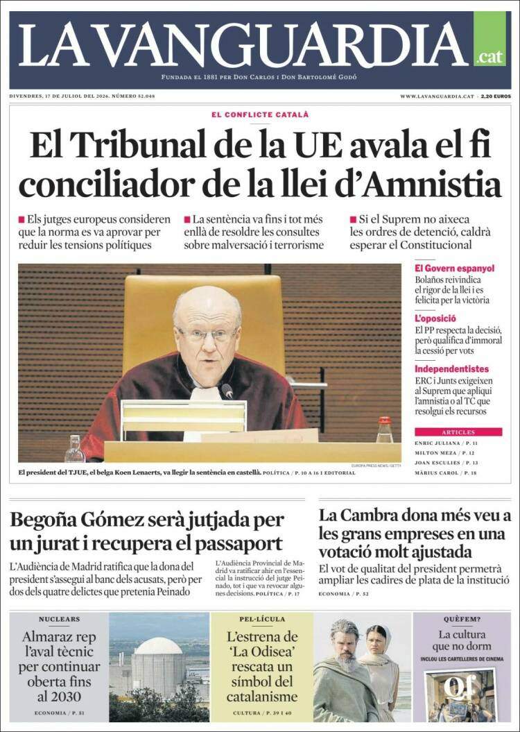 'La Vanguardia', 17 de juliol de 2026 'La Vanguardia', 17 de juliol de 2026