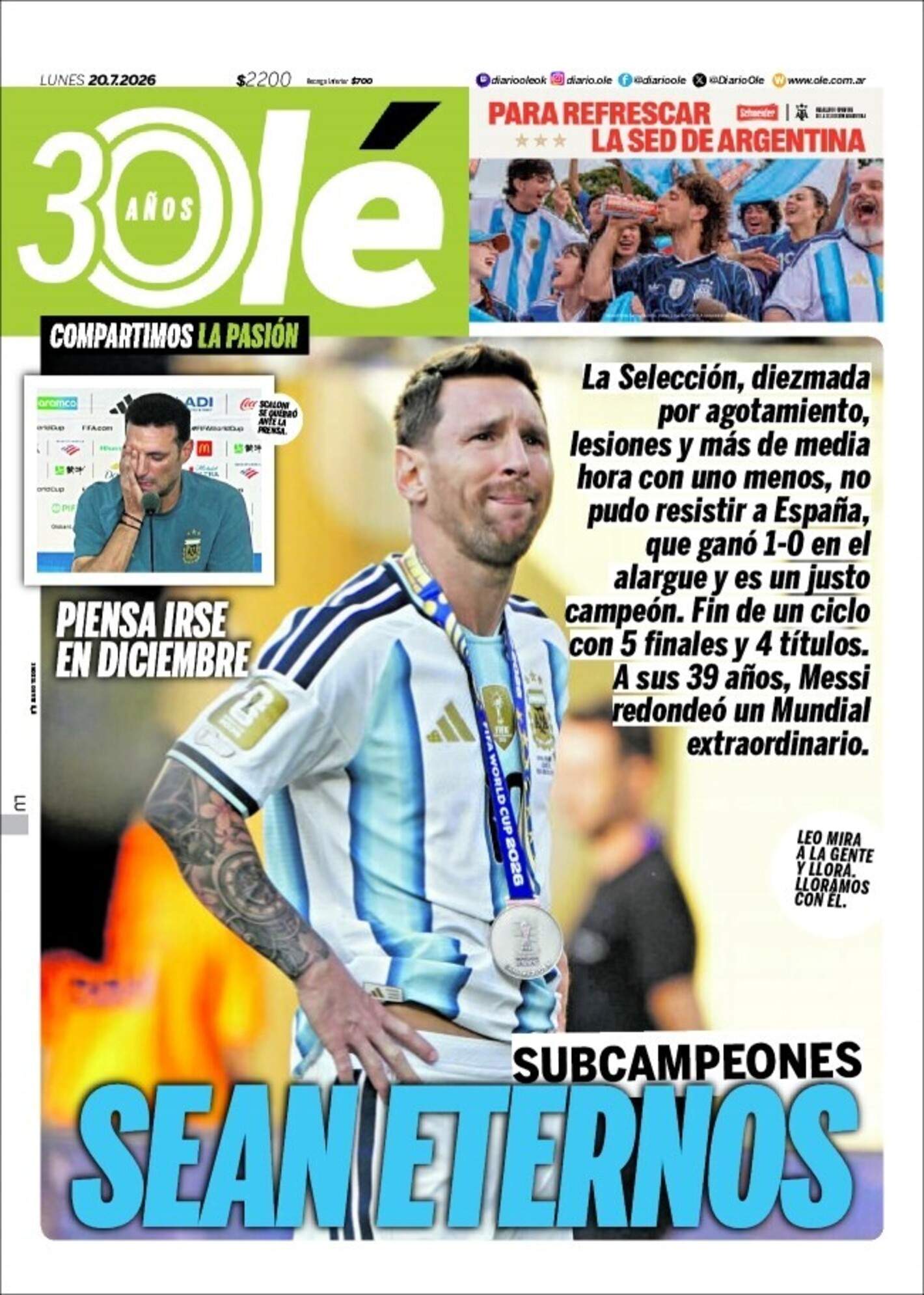 Olé portada 20 07 2026 Olé portada 20 07 2026