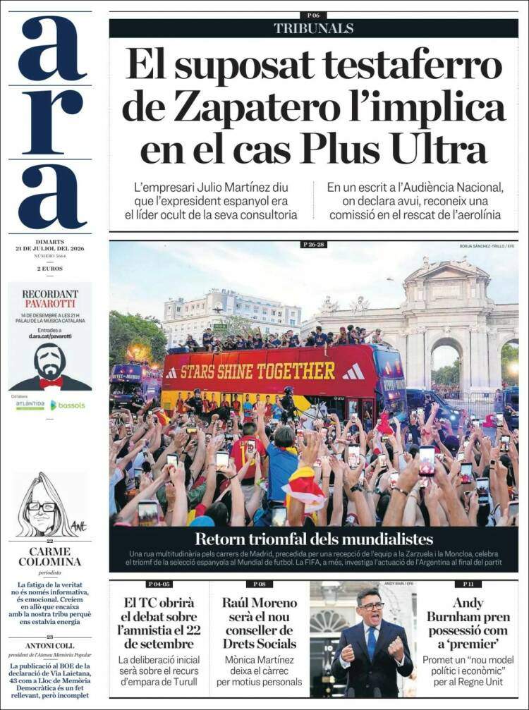 'Ara', 21 de juliol de 2026 'Ara', 21 de juliol de 2026