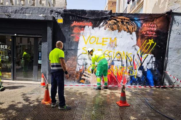 neteja mural vandalitzat Ferran Torres TvBoy neteja mural vandalitzat Ferran Torres TvBoy