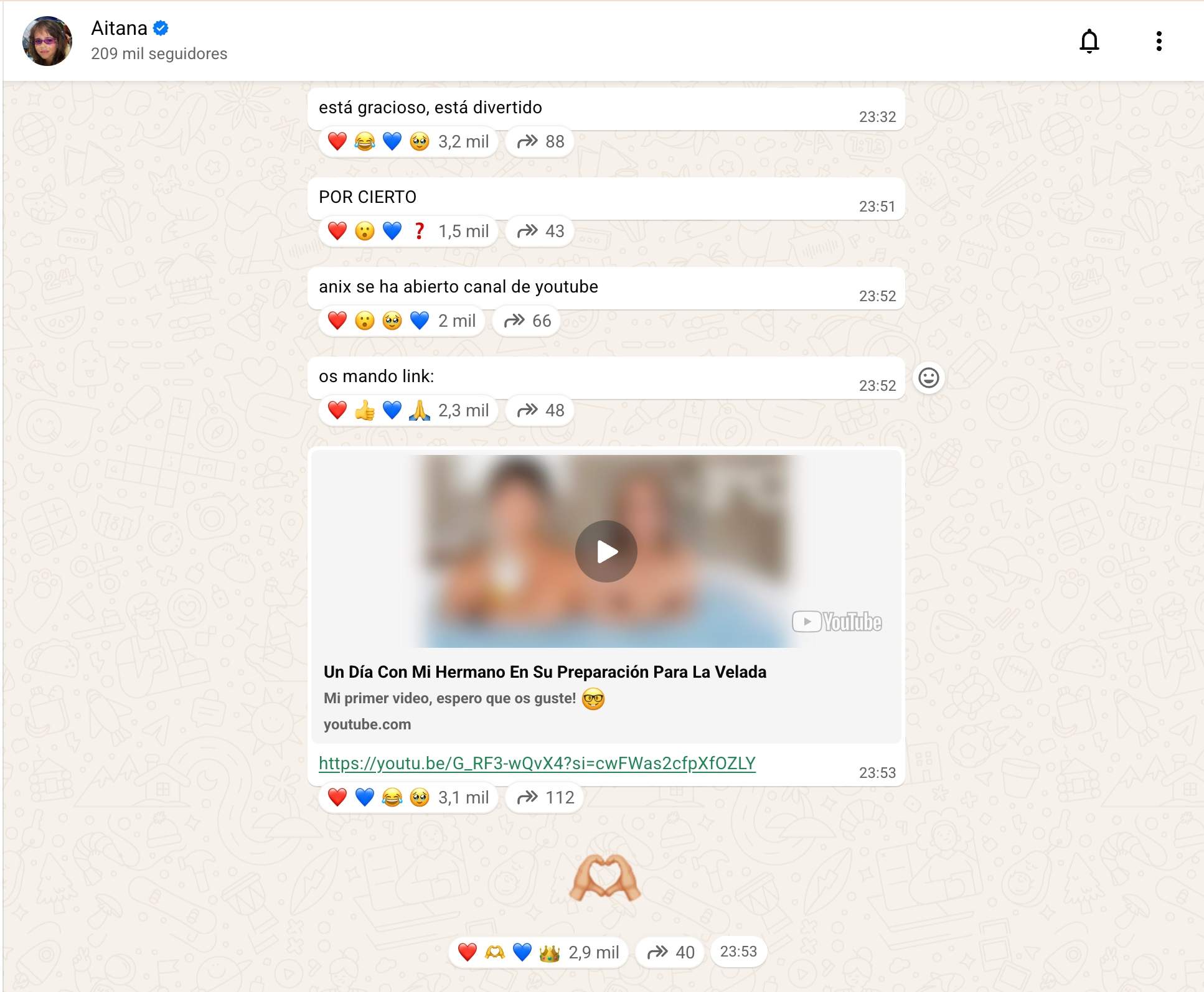 El gest d'Aitana amb la seva cunyada pel seu canal de difusió de WhatsApp El gest d'Aitana amb la seva cunyada pel seu canal de difusió de WhatsApp