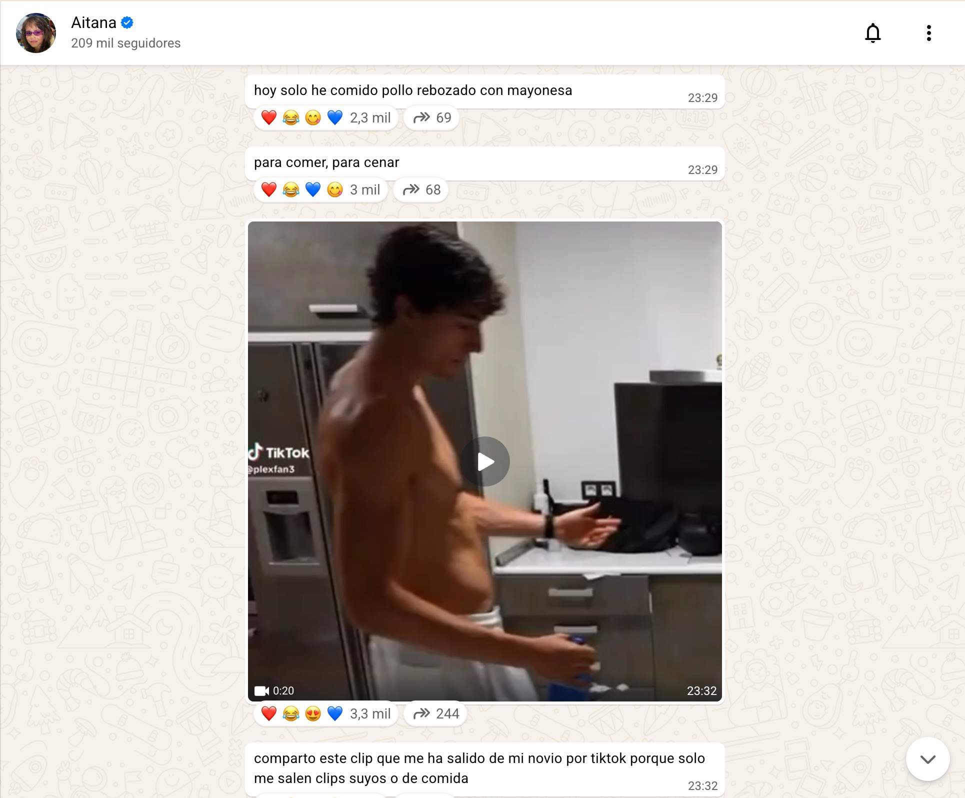 Aitana habla sobre Plex en su canal de difusión de WhatsApp Aitana habla sobre Plex en su canal de difusión de WhatsApp