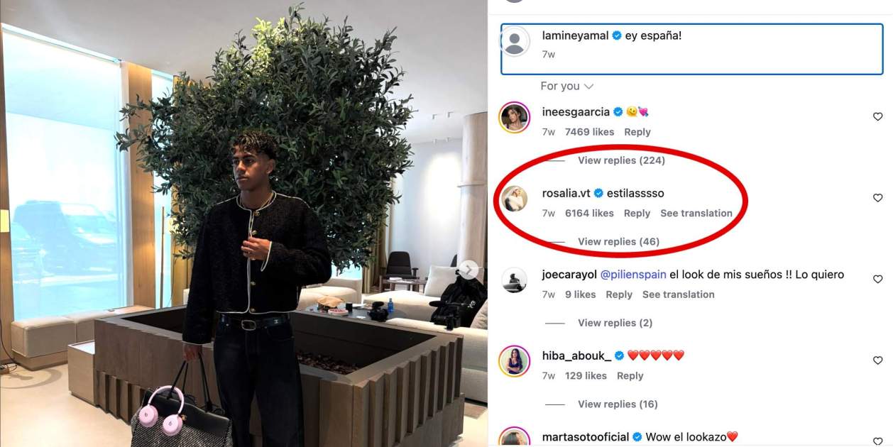 El comentari de Rosalía al post de Lamine Yamal / Instagram El comentari de Rosalía al post de Lamine Yamal / Instagram