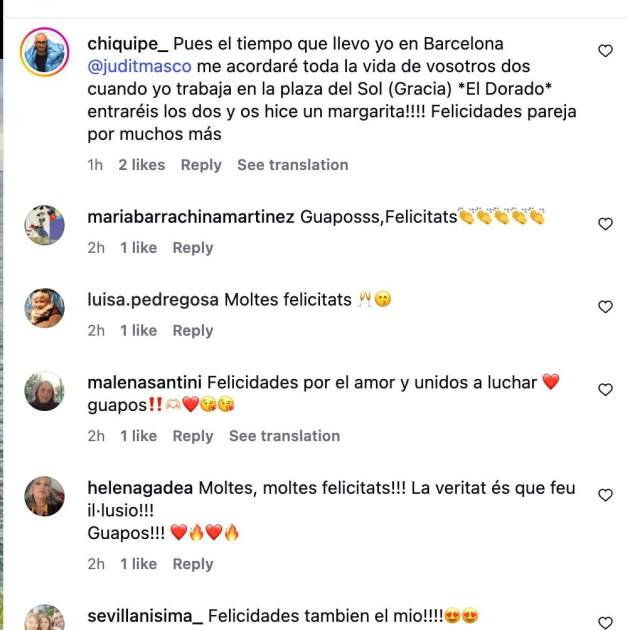 Els comentaris en la publicació de Judit Mascó / Instagram