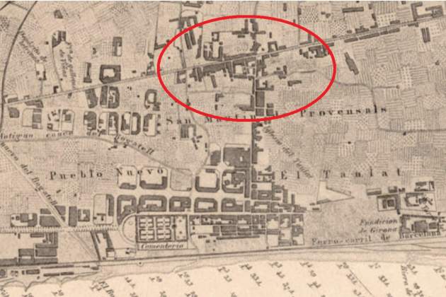 Plànol de situació d'Icària (finals segle XIX). Font Institut Cartografic de Catalunya (1) Plànol de situació d'Icària (finals segle XIX). Font Institut Cartografic de Catalunya (1)
