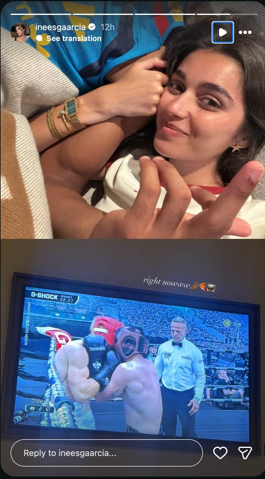 Lamine Yamal i Inés Garcia mirant 'La Velada del Año' / Instagram