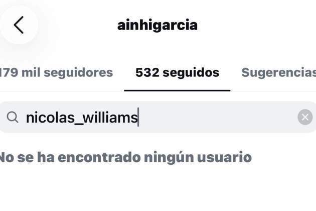 Ainhi García deixa de seguir NIco Williams / Instagram Ainhi García deixa de seguir NIco Williams / Instagram