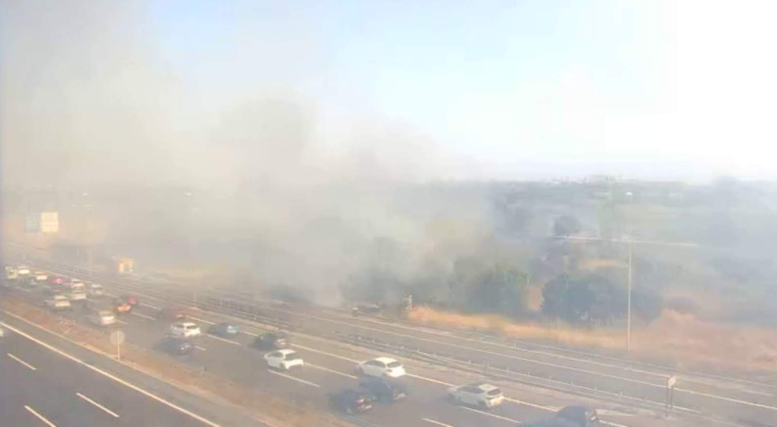 Un incendio de vegetación obliga a cortar una vía del tren y la autovía A-2 en Cornellà de Llobregat