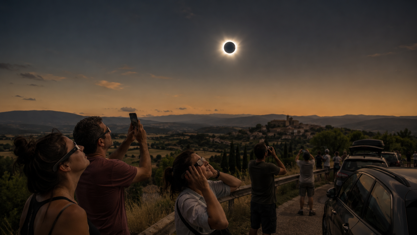 La bogeria de l’eclipsi: ulleres exhaurides, pobles envaïts, hotels un 700% més cars i balcons a 2.000 euros